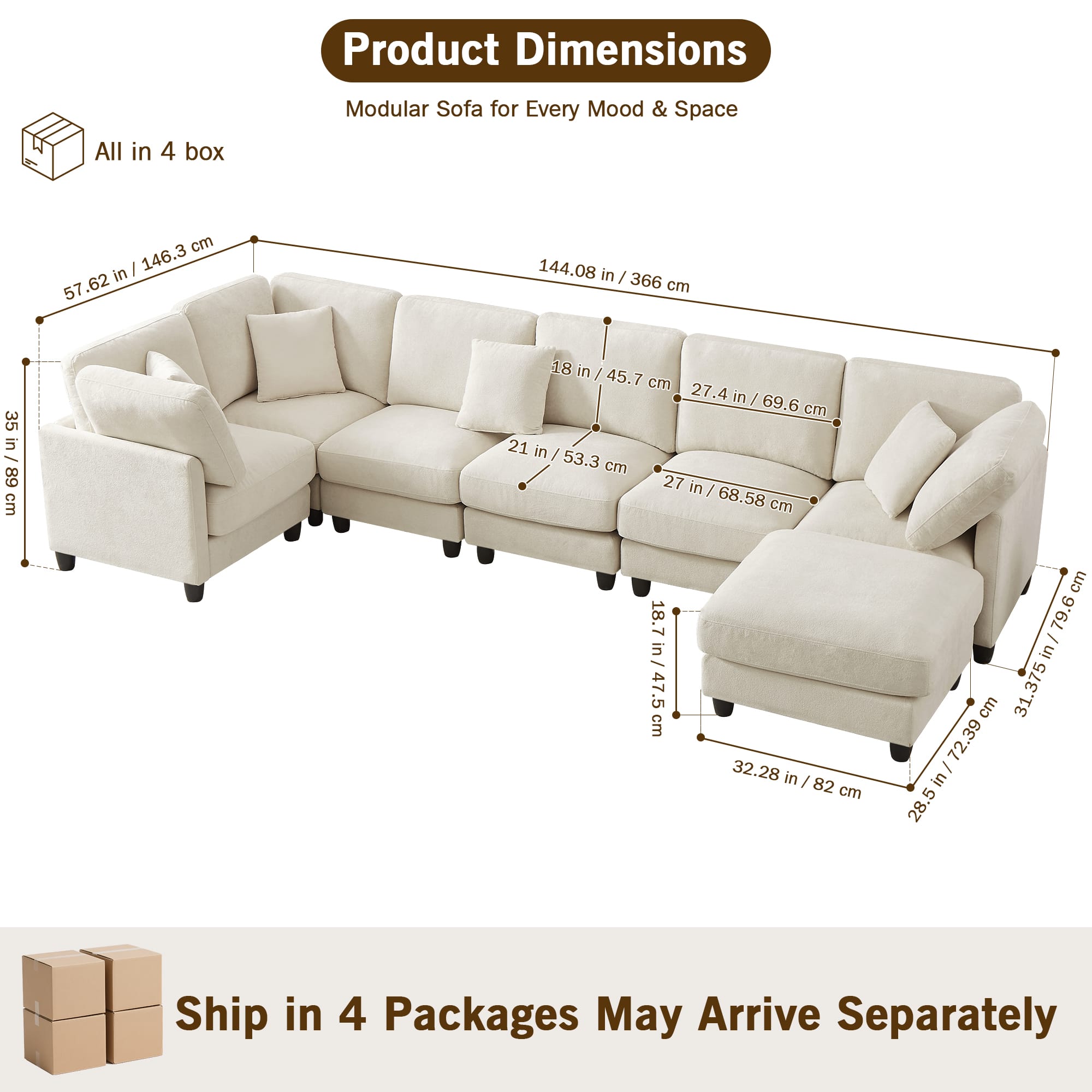 Meqiodas Modular Sectional Sofa, 7 Seater Cloud Sectional Couch with  Movable Ottoman, Chenille Sofa Couch for Living Room Beige ZZG-2213 - Best  Buy, image size:2000x2000
