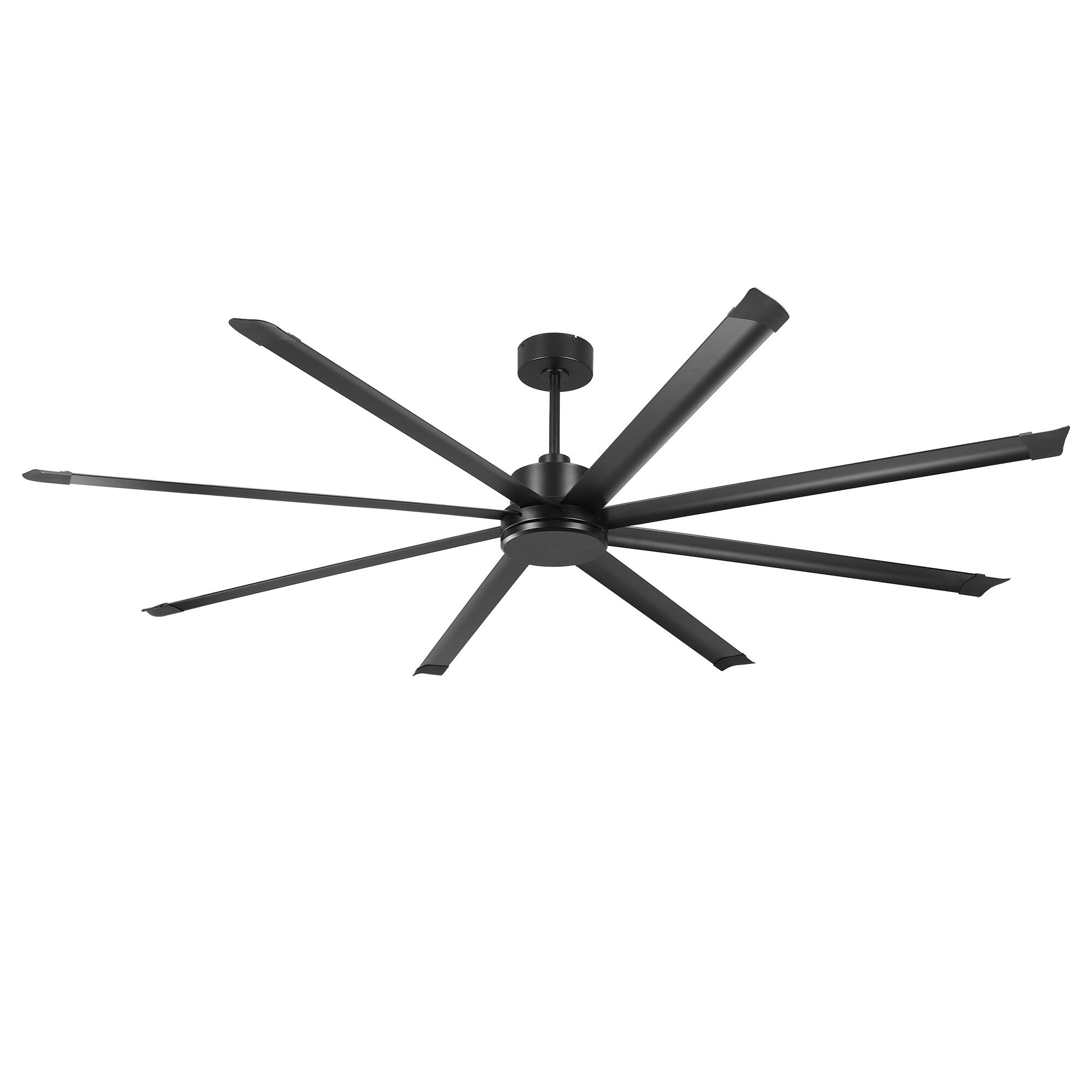 Alt View 2. Vaczon - 100" Industrial 8 Aluminum Blades 6-Speed DC Motor Ceiling Fan with Remote Control, 15000 CFM High Airflow, No Light - Matte Black.