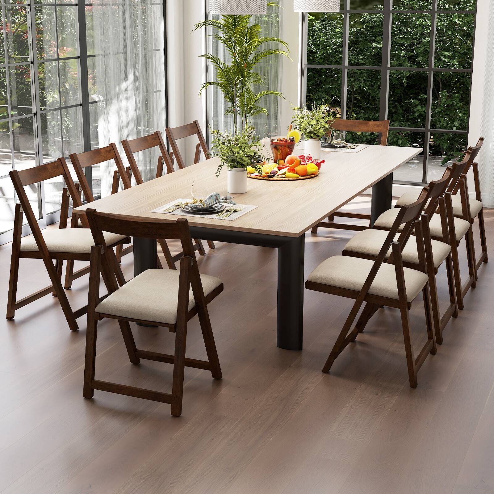 Alt View 4. Costway - Costway Folding Dining Chair Set of 4 Rubber Wood Frame for Dining Room - Walnut.