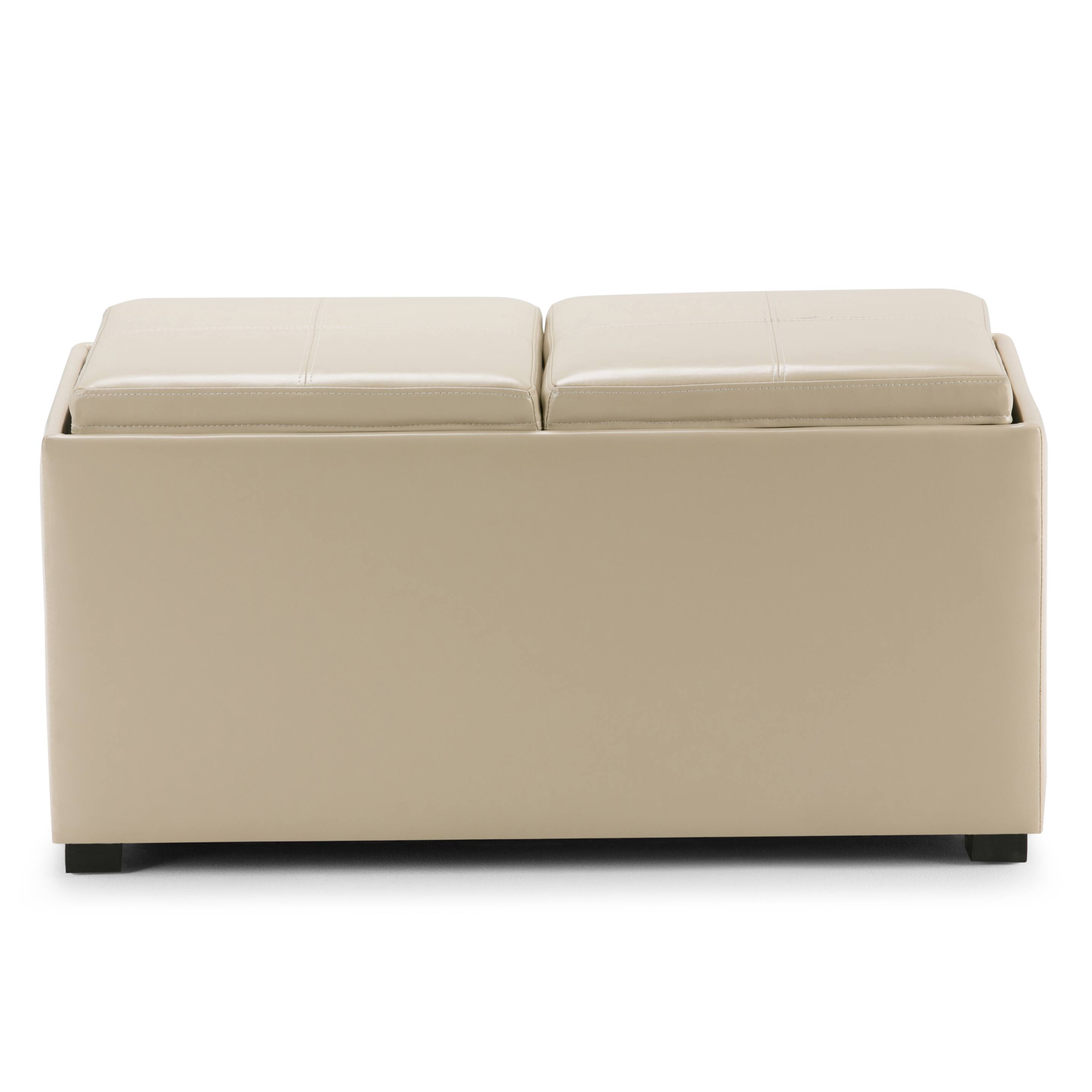 Left. Simpli Home - Avalon 35 inch Wide Contemporary Rectangle 5 Pc Storage Ottoman in Satin Cream Vegan Faux Leather, Assembled - Satin Cream.