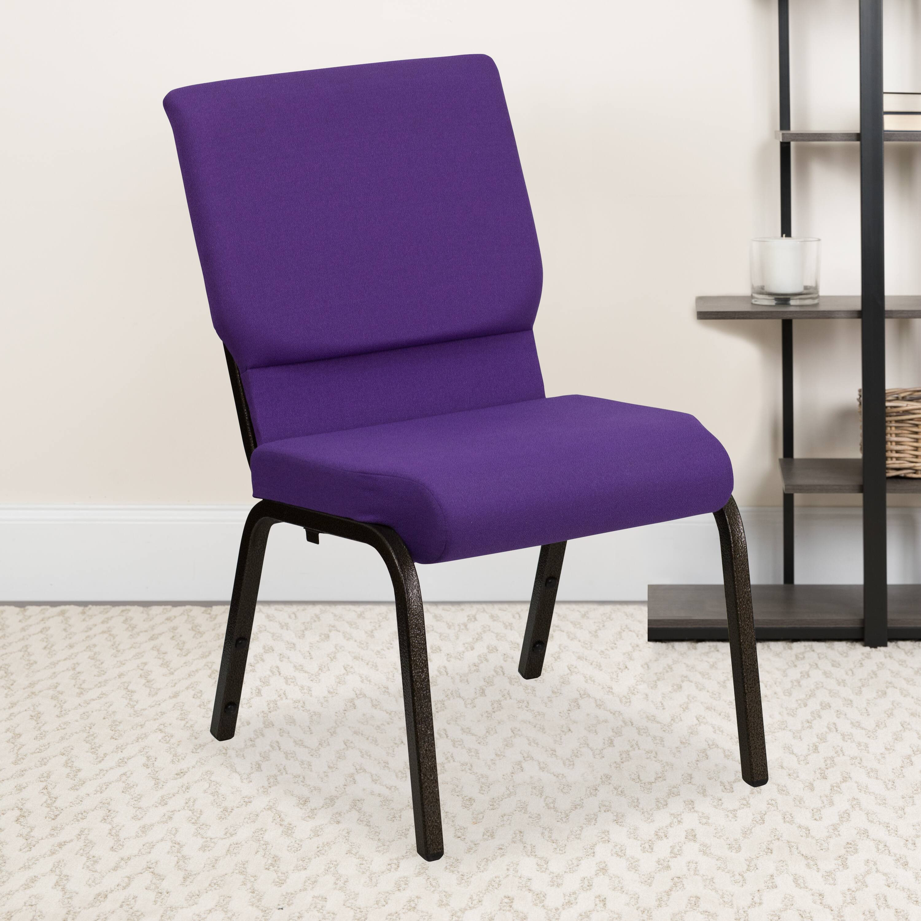 Alt View 1. Emma + Oliver - Stacking Auditorium Chair with 19" Seat - Purple Fabric/Gold Vein Frame.