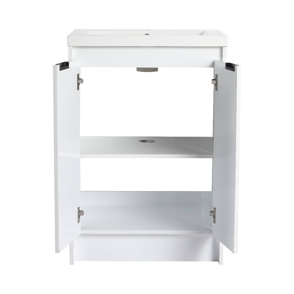 Alt View 7. Loheer - Loheer 24 inch freestanding bathroom vanity with resin sink, glossy white - Glossy White.