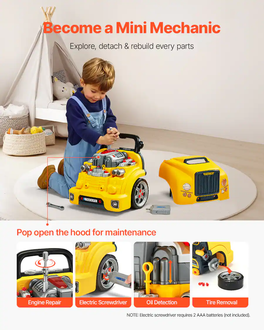 Mechanic Toy VEVOR Engine Toy, 60 Pieces, Kids Mechanic Car Repair Set with ...