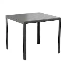 Emma + Oliver - Hader Modern Weather and Rust Resistant Steel Patio Table with Slatted Polyresin Top for Indoor and Outdoor Use - Black Top/Black Frame