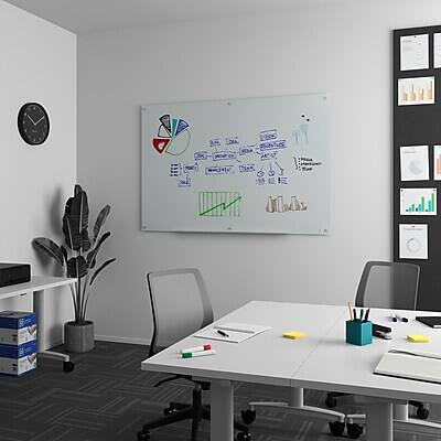 Alt View 1. TRU RED - TRU RED™ Magnetic Tempered Glass Dry Erase Board, White, 6' x 4' - White.