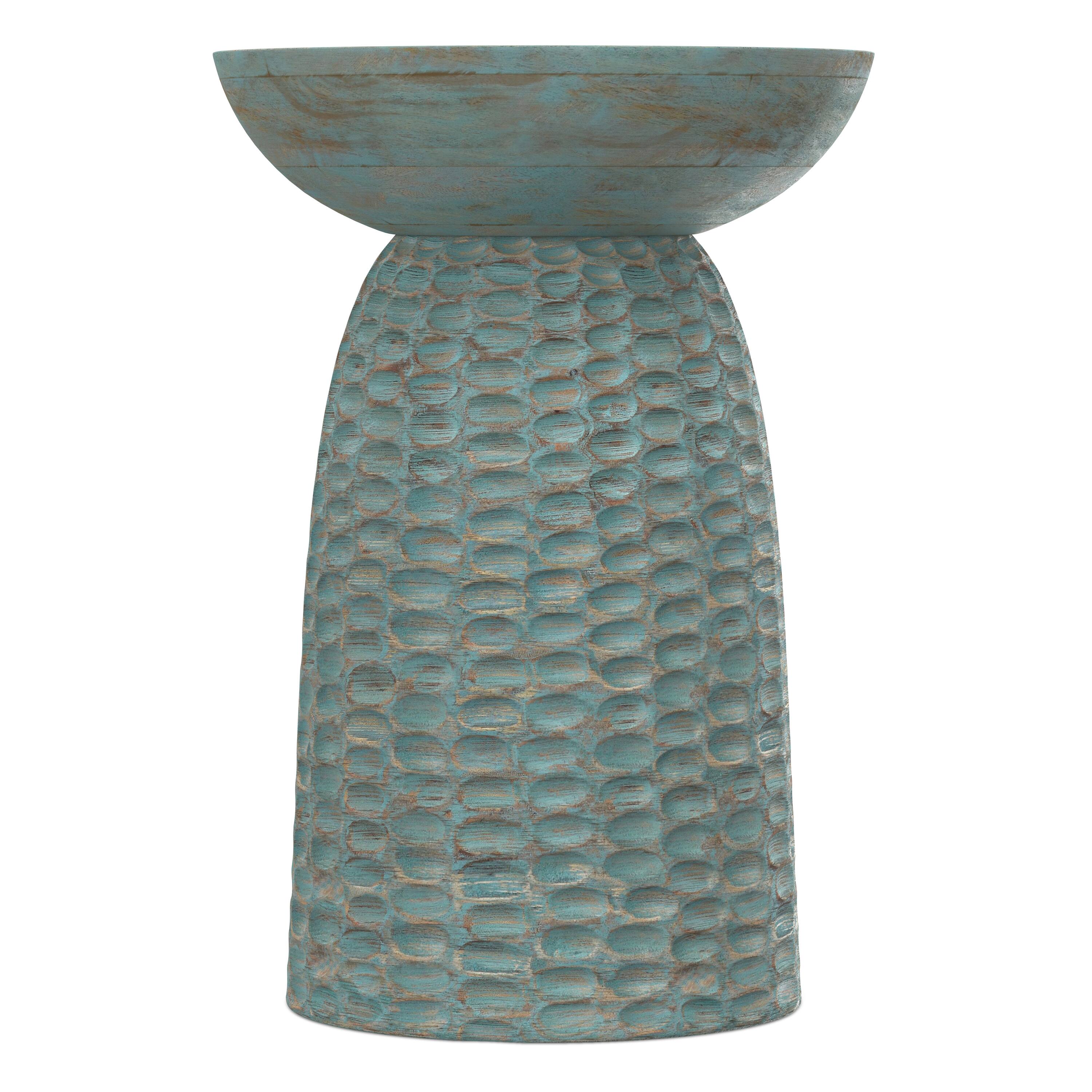 Left. Simpli Home - Boyd 16 inch Wide Solid Mango Contemporary Tall Accent Table in Teal Wash, Assembled - Teal Wash.