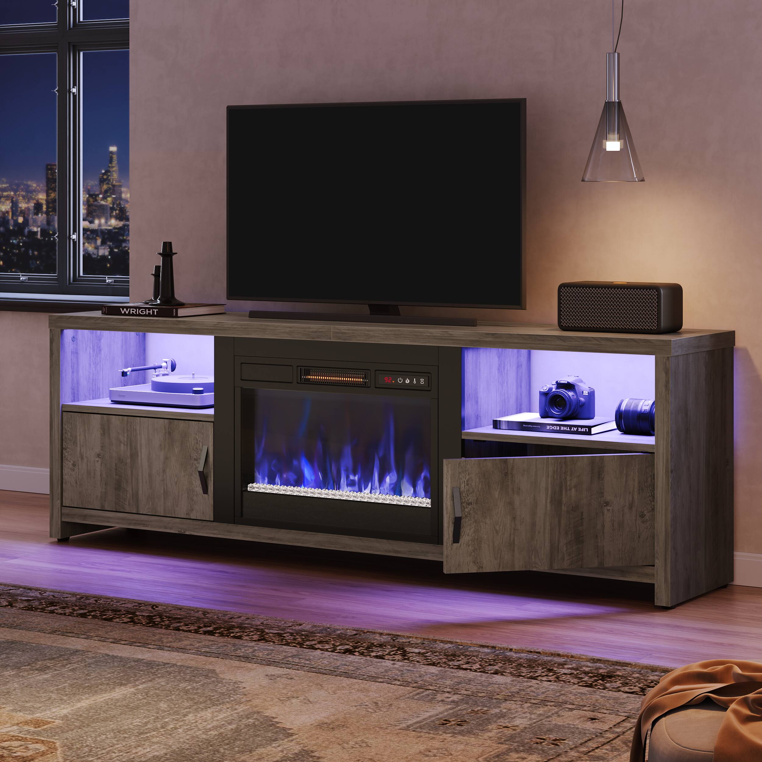 Alt View 5. Bestier - 70 inch Gaming TV Stand with 23" Fireplace & RGB Lights, for 75" TVs, for Living Room - Gray.