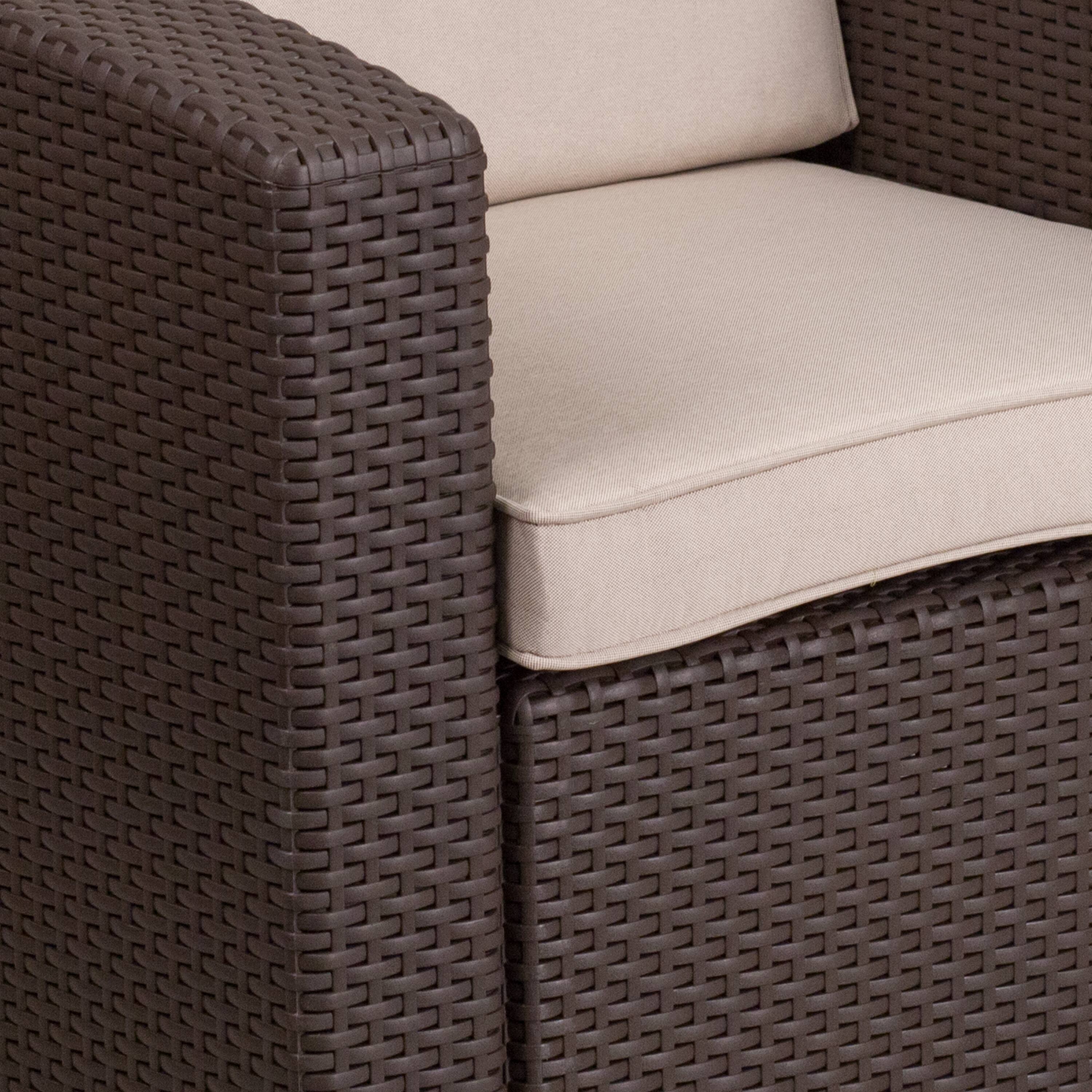 Alt View 9. Emma + Oliver - Faux Rattan Chair with All-Weather Cushion - Beige Cushions/Chocolate Brown Frame.