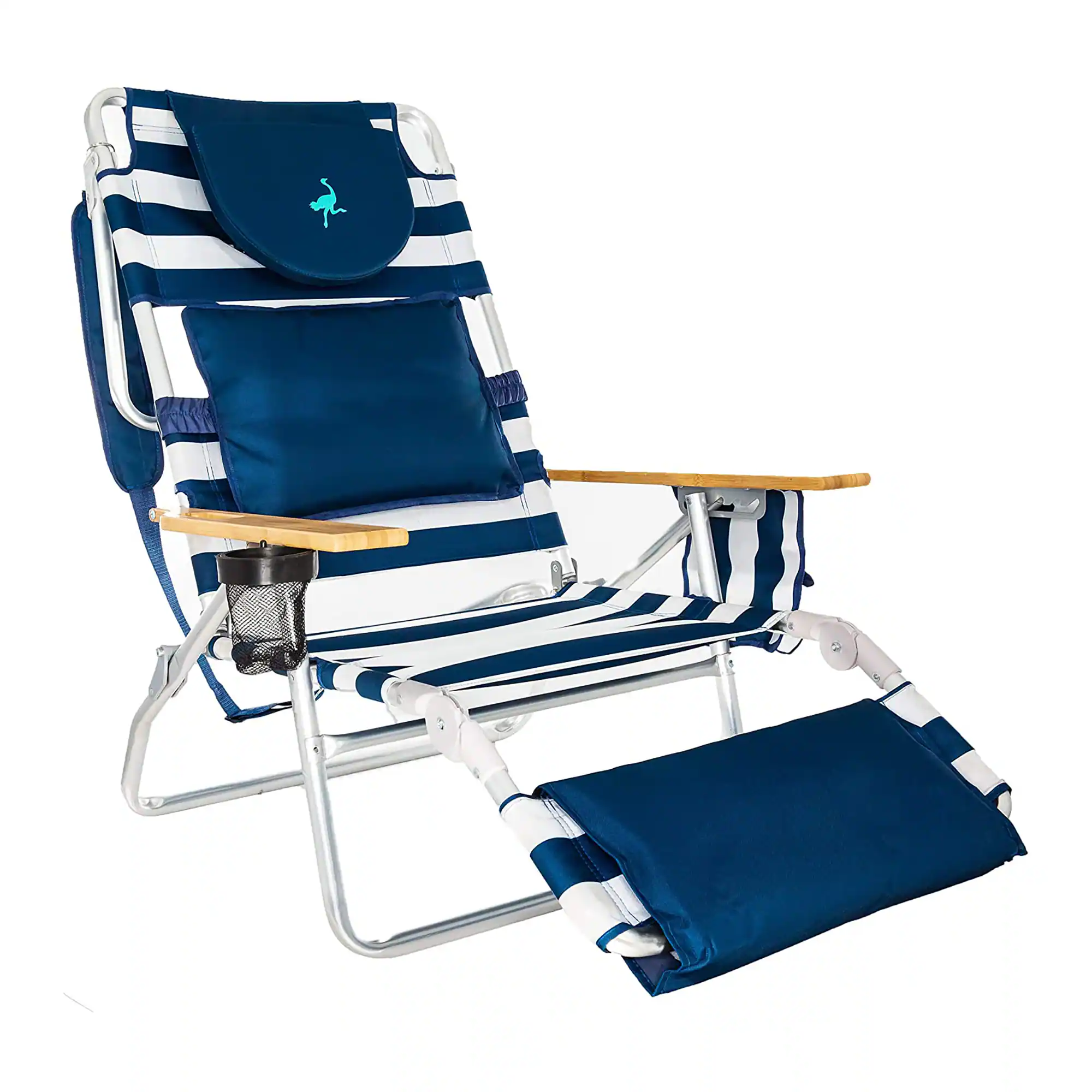 Alt View 7. Ostrich - Ostrich Deluxe 3in1 Padded Sports Chair & On Your Back Lawn Recliner, Stripe - Blue.