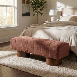 Ropilly - Boucle Dining Bench, Modern Upholstered Accent Bench for Entryway and Bedroom, High Capacity Seating - Rust Red