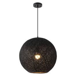 Jonathan Y - Lacey 19.5" 1-Light Bohemian Minimalist Adjustable Rattan-Style Woven Rope Globe Basket LED Pendant - Black