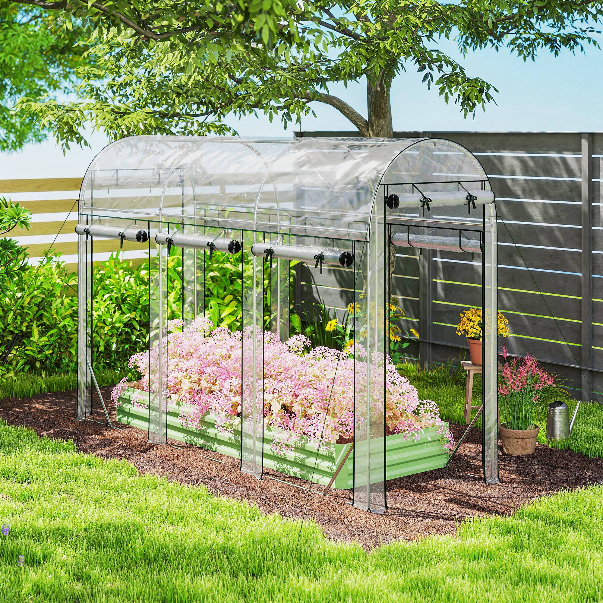 Alt View 7. Outsunny - Walk-in Tunnel Greenhouse, 10' x 3' x 6.5' Hoop House Greenhouse with 8 Roll-Up Doors.
