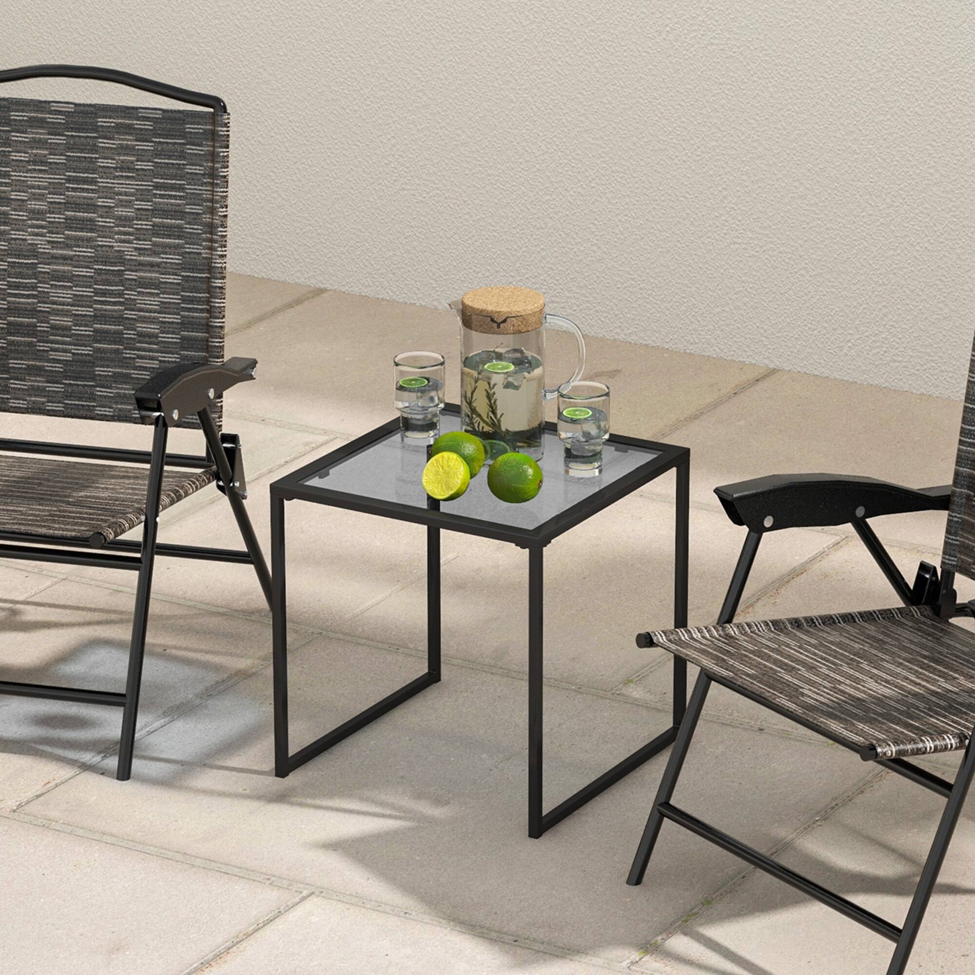 Alt View 2. Costway - Costway Patio Side Table Outdoor 17'' Tempered Glass End Coffee Table for Porch Garden - Black.
