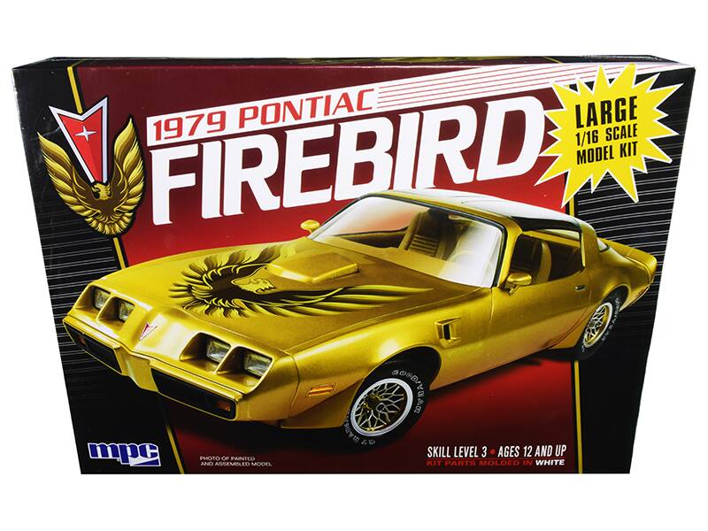 1979 PONTIAC FIREBIRD  
LARGE 1/16 SCALE MODEL KIT  
SKILL LEVEL 3 • AGES 12 AND UP  
KIT PARTS MOLDED IN WHITE  
PHOTO OF PAINTED AND ASSEMBLED MODEL  
mpc