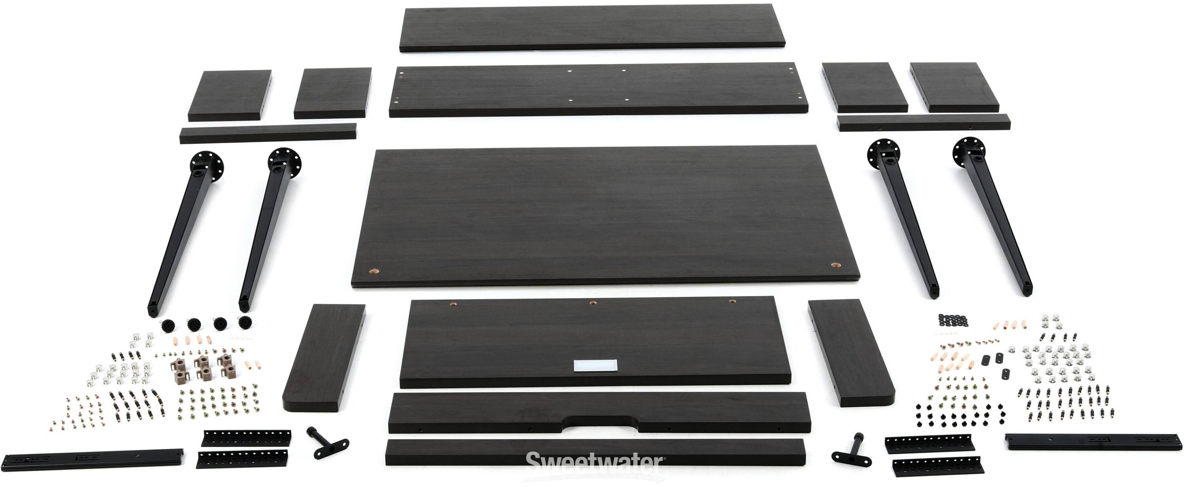 Angle. Gator Frameworks - Elite Furniture Series Main Desk in Dark Walnut with 8U Rack Space and Slide-Out Keyboard Tray - Dark Walnut Finish.