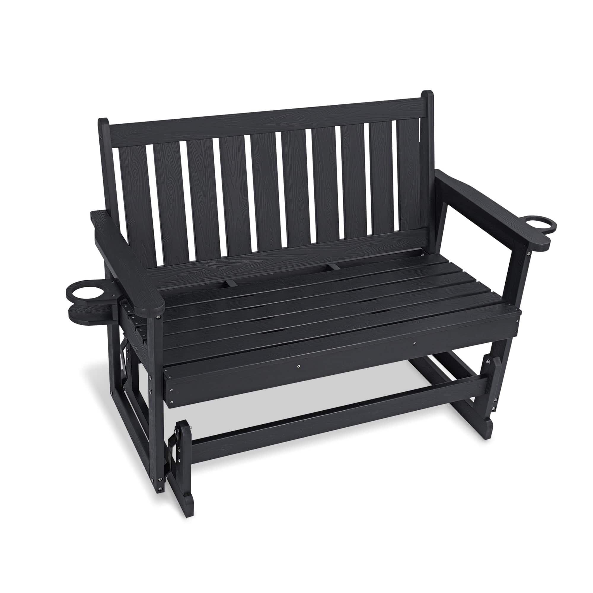 Front. Fortune Candy - Poly Lumber Patio Glider, HIPS Material Weather-Resistant Glider Bench for Outdoor Porch Garden - Black.