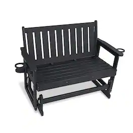 Fortune Candy - Poly Lumber Patio Glider, HIPS Material Weather-Resistant Glider Bench for Outdoor Porch Garden - Black