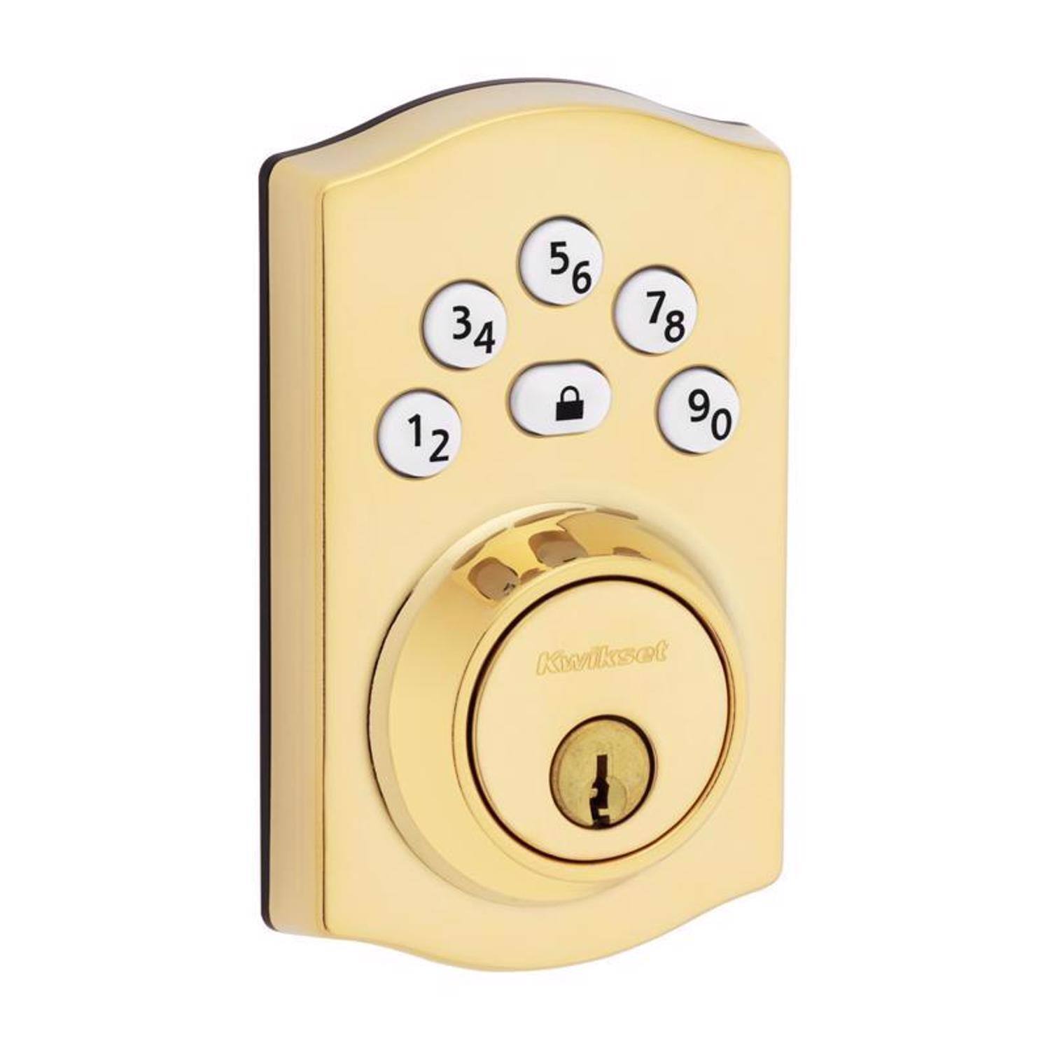 Angle. Kwikset - Kwikset Powerbolt Polished Brass Zinc Electronic Deadbolt.