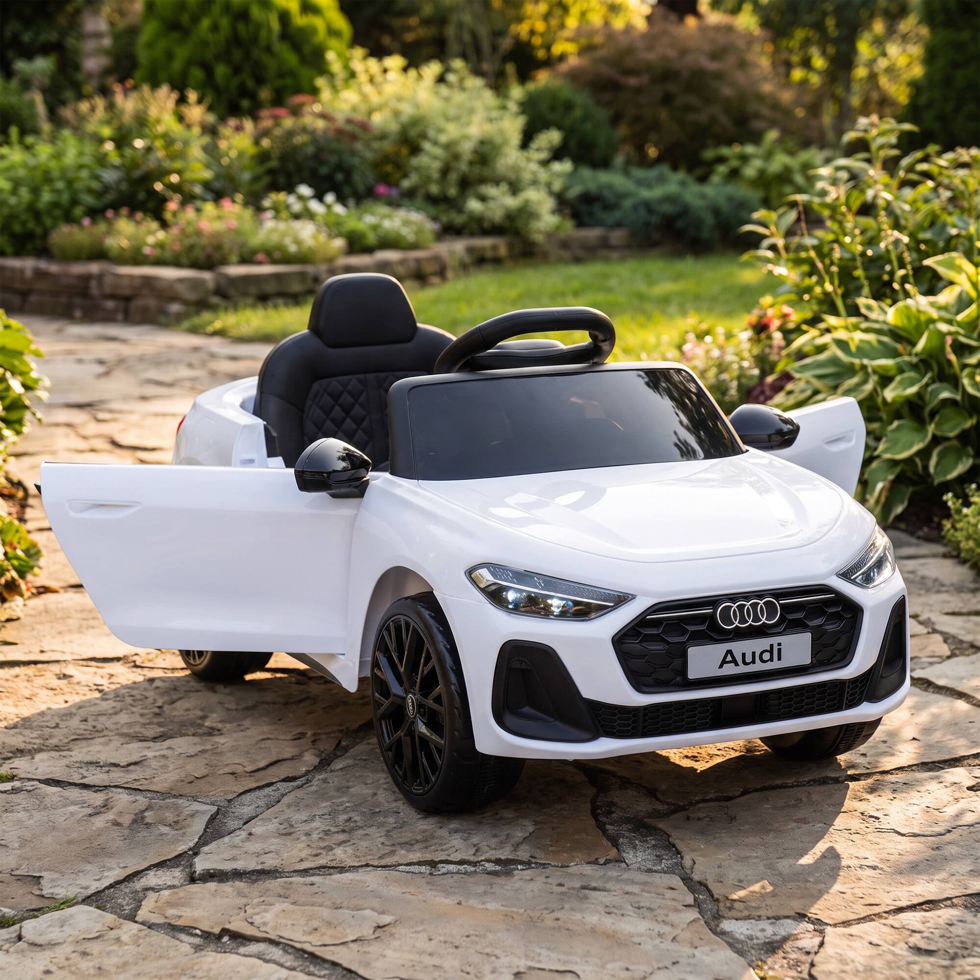 Alt View 7. Qaba - A5L Licensed Electric Ride on Car for Kids 3-6 with Remote Control Dual Motors 4-Wheel Suspension Music - White.