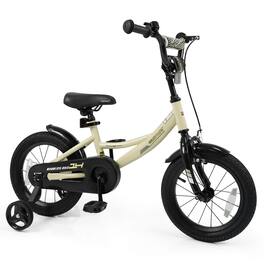 Costway - 14" Kids Bike with Removable Training Wheels Adjustable Seat & Handlebar Handbrake - Beige