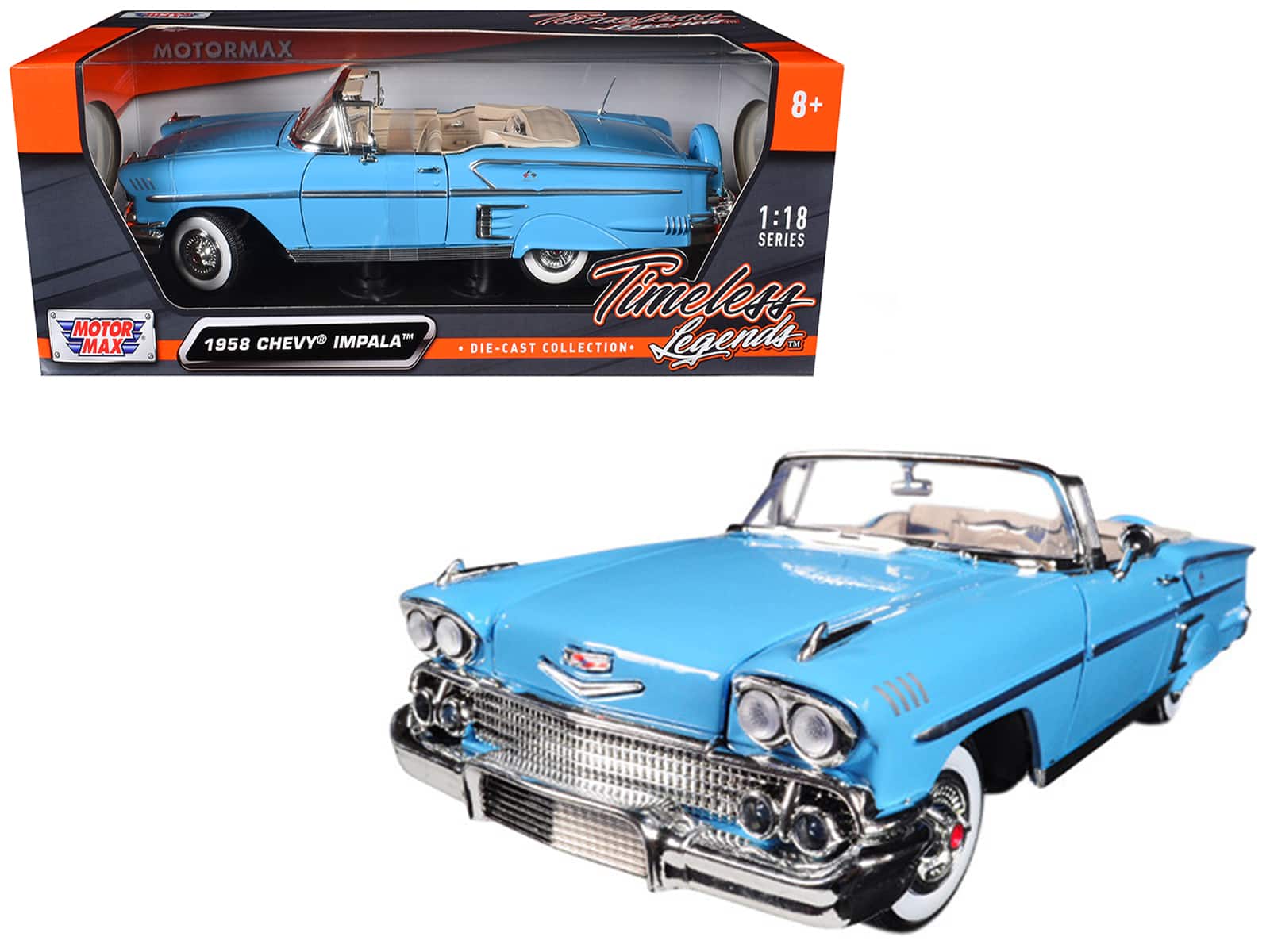 "1958 Chevrolet Impala Convertible Light Blue ""Timeless Classics""  1/18 Diecast Model Car by Motormax" price history on PriceWatchPro