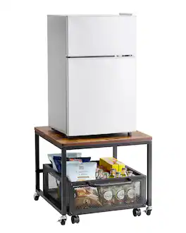 VEVOR - Mini Fridge Stand with Storage, 198 lbs Mini Fridge Table with Movable Storage Cart & Swivel Wheels - Light Brown