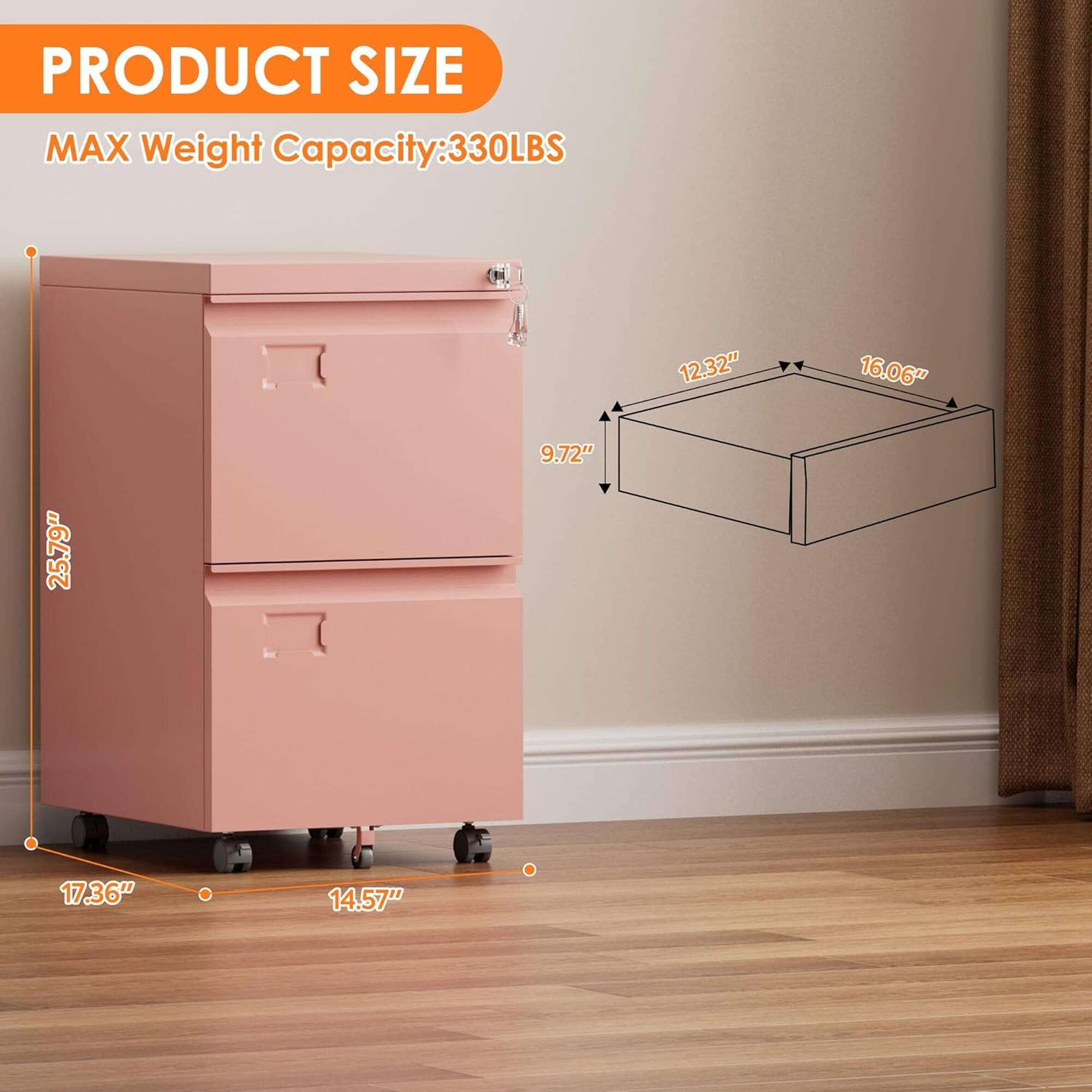 PRODUCT SIZE  
MAX Weight Capacity: 330LBS  
12.32" 16.06" 25.79" 9.72" 17.36" 14.57"
