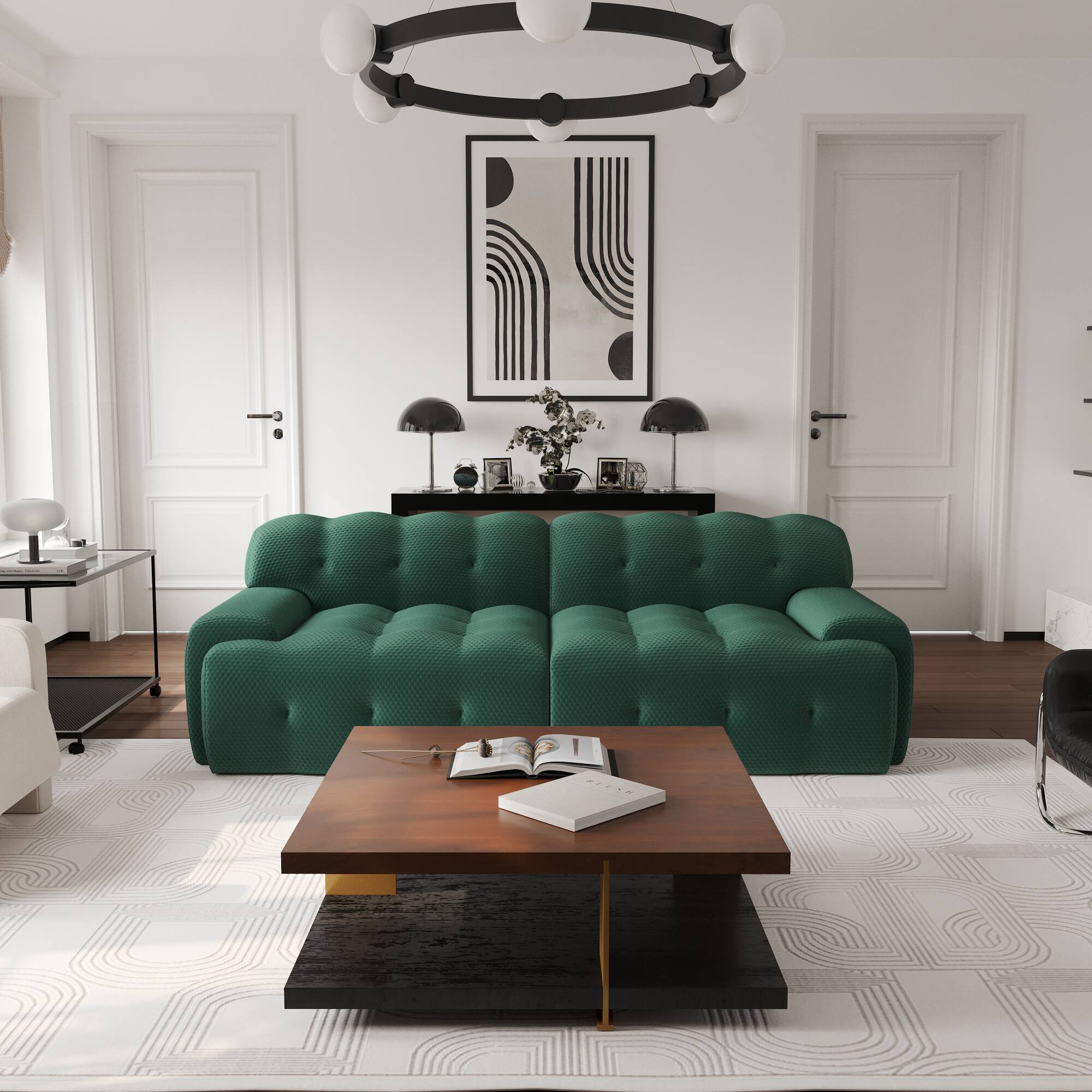 Back. Yardgrace - 102.4in Modular Sectional Couch, 2 Seats Breathable Floor Sofa, Modern Couch, Green - Green.