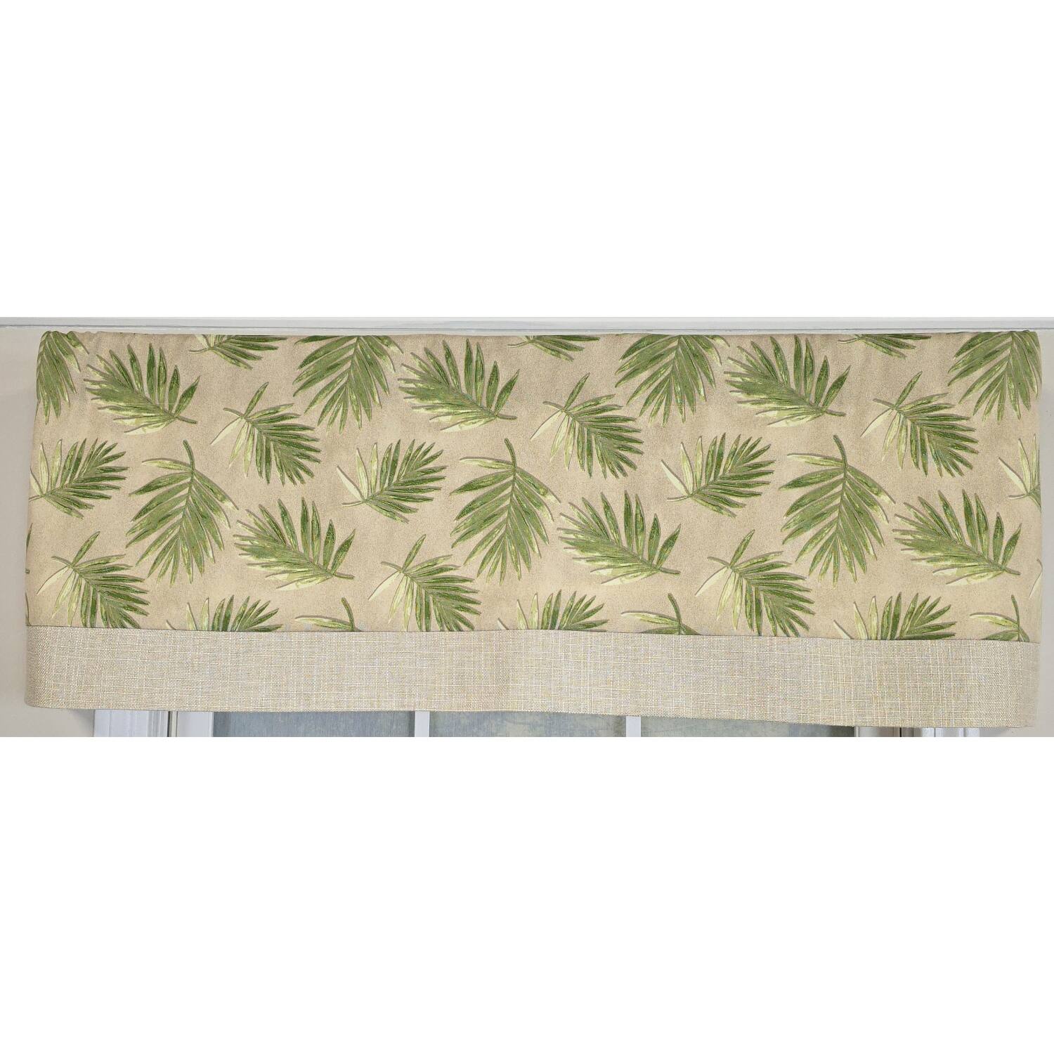 Left. RLF Home - RLF Home 100% Cotton Hawthorn Banded With Poly/Cotton Ivory lining Rod Pocket Valance 50" x 17" Taupe - Taupe.