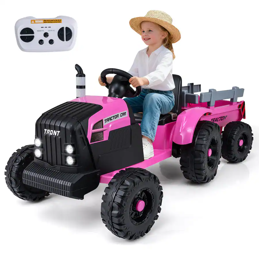 Costway 24V Ride On Tractor for Kids Remote Control Music USB Port Soft ...