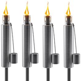 Sorbus - Matney Stainless Steel Outdoor Torches, Decorative Garden & Yard Lights, 5 ft Oil Lamp for Citronella - Silver