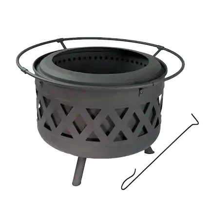 Front. Sunnydaze - 30 in Crossweave Smokeless Wood-Burning Fire Pit with Poker - Black.
