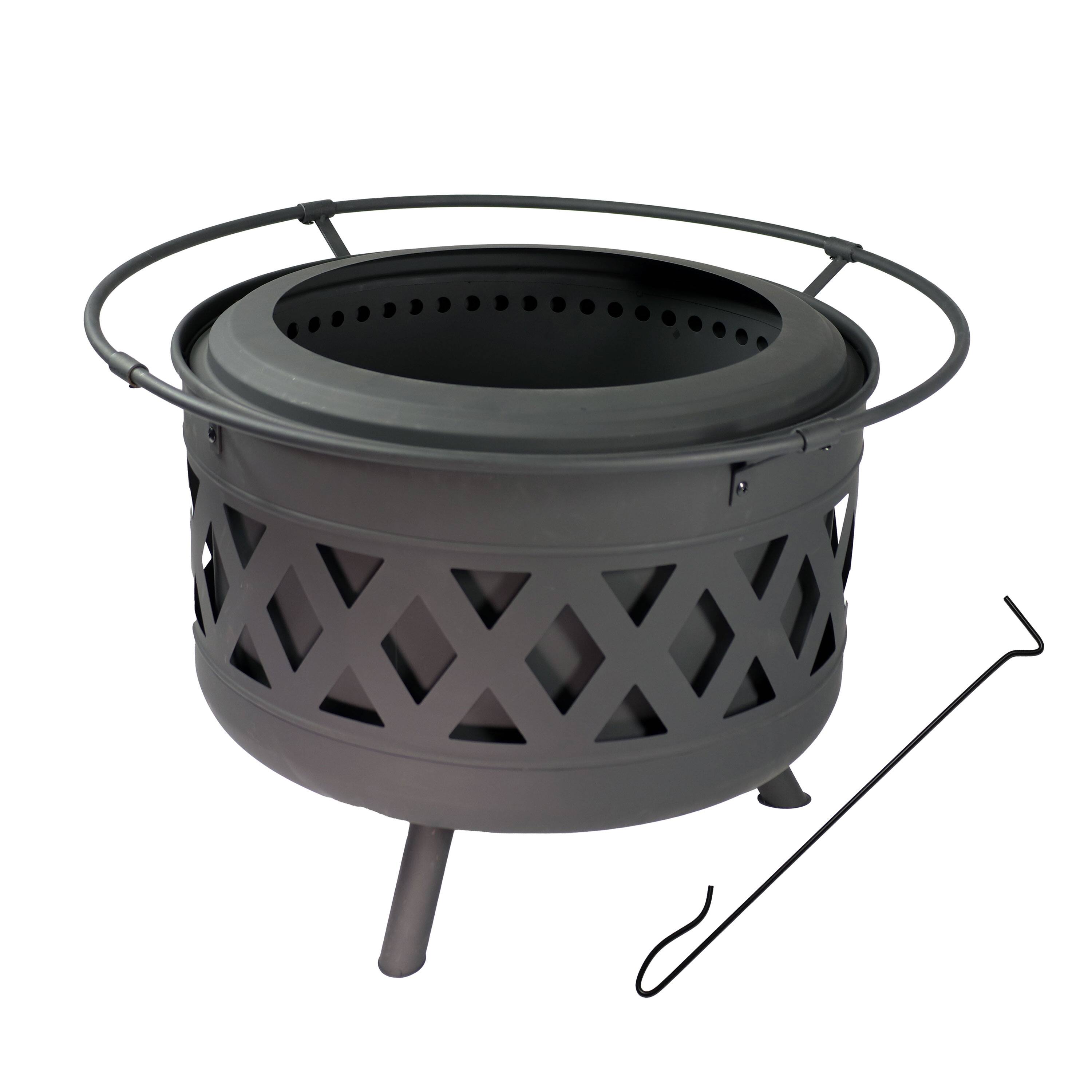 Front. Sunnydaze - 30 in Crossweave Smokeless Wood-Burning Fire Pit with Poker - Black.