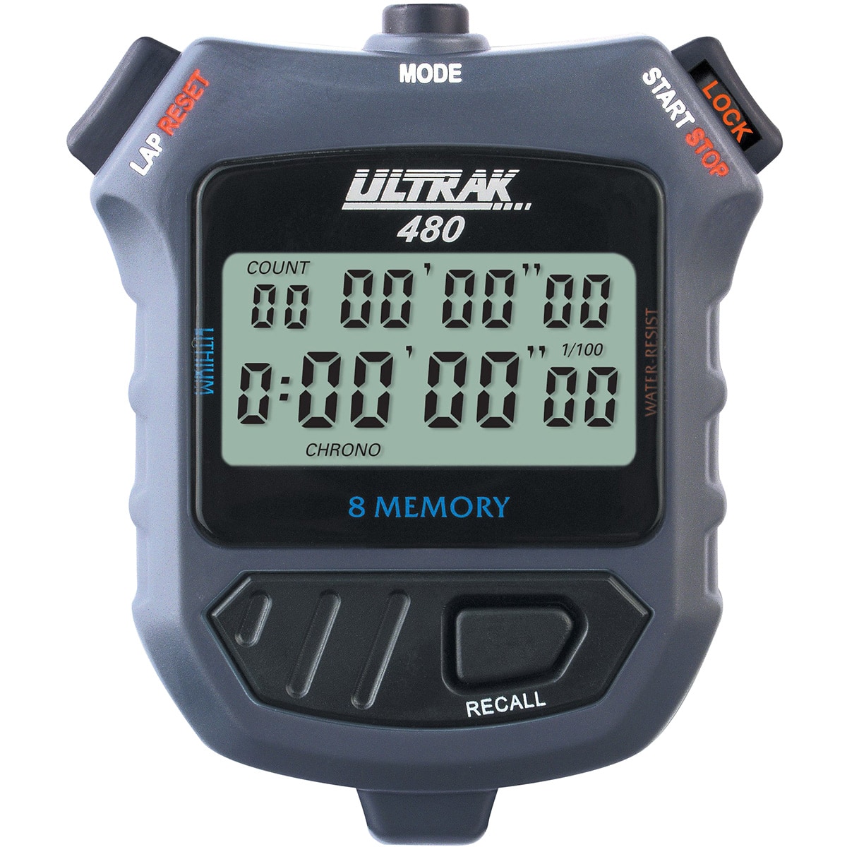 Ultrak - 480 - 8 Lap Dual Split Memory Stopwatch Timer - Gray