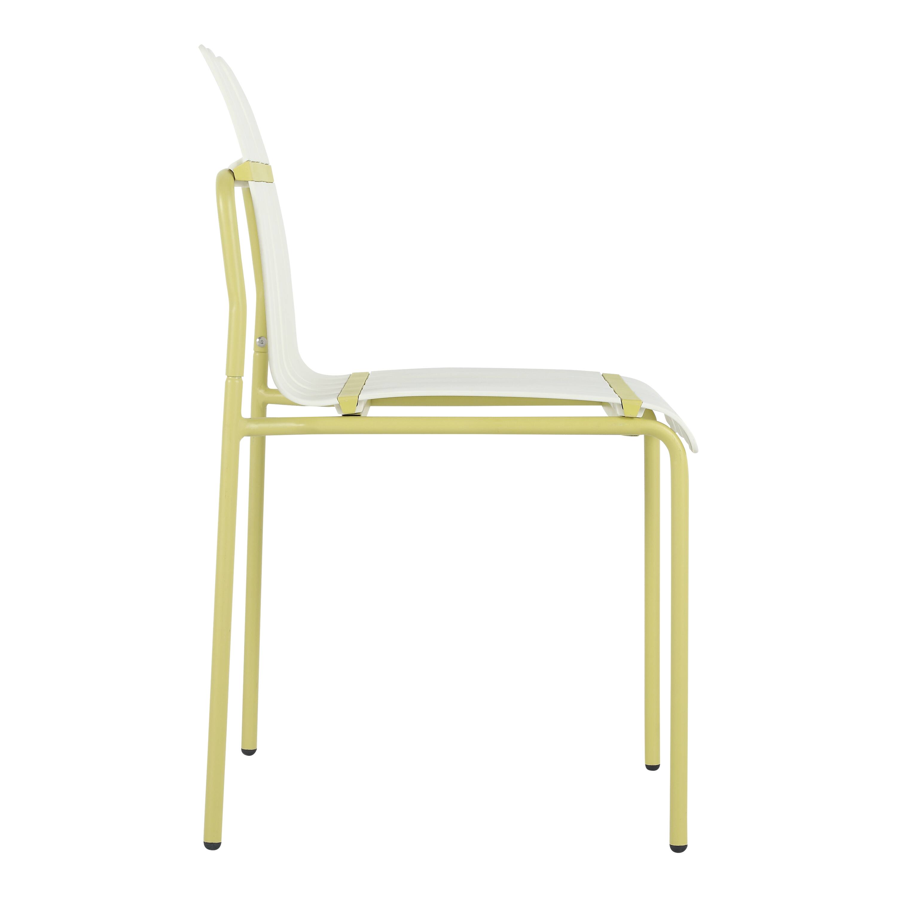 Alt View 6. Mondawe - Set of 4 Modern Striped Color Block Chairs, Waterproof PP Seat & Sturdy Metal Legs - Yellow+White.