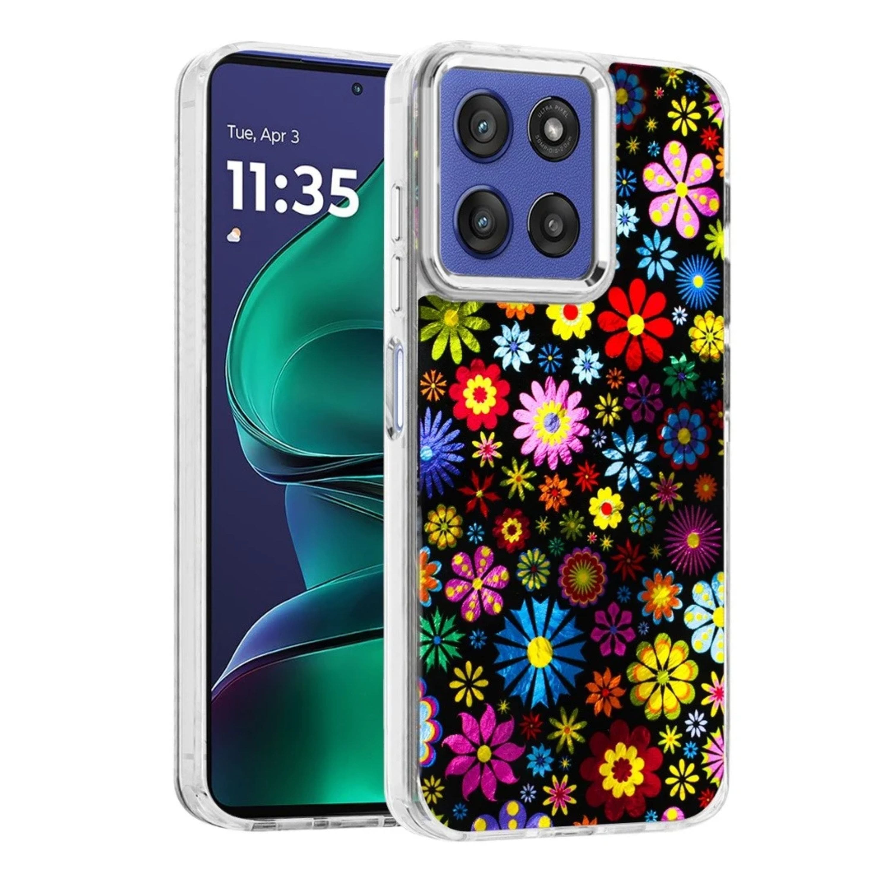 Kitcheniva - Raised Metallic Camera Bezel Case With Tempered Glass For Moto G Stylus 2026/2025 Floral - Multicolor