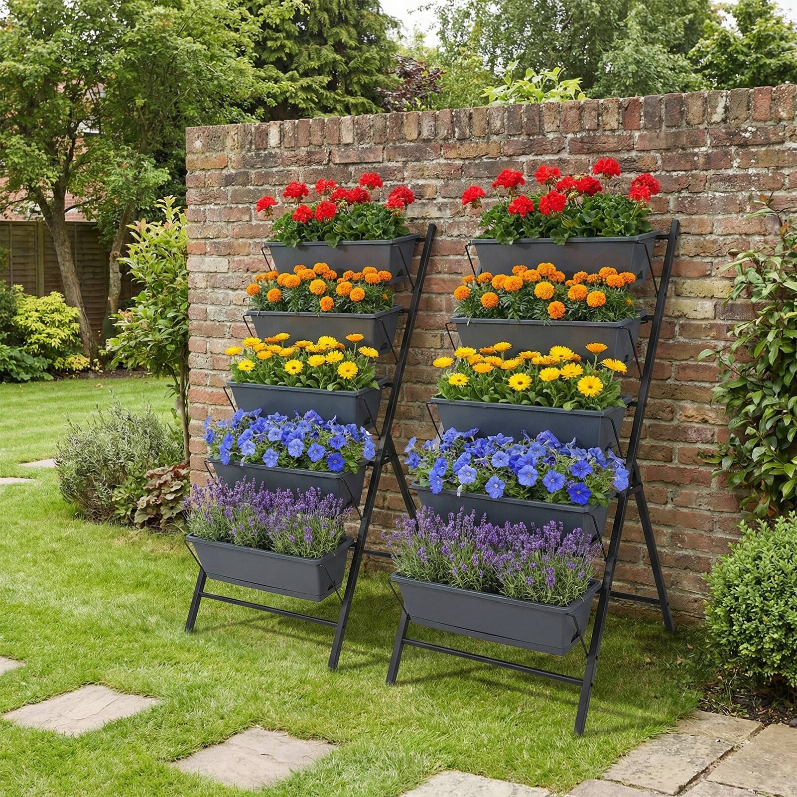 Alt View 3. Costway - Costway 2 PCS 5-Tier Vertical Raised Garden Bed with Drainage System & Removable Trays - Black.