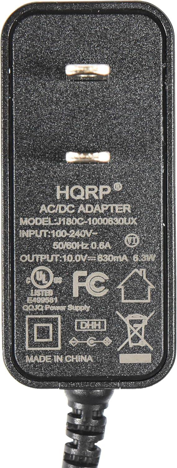 HQRP AC/DC ADAPTER  
MODEL: J180C-1000630UX  
INPUT: 100-240V~ 50/60Hz 0.6A  
OUTPUT: 10.0V = 830mA 10.0V 630mA 6.3W  
LISTED FC E499581 Q0JO  
Power Supply  
DHH  
MADE IN CHINA