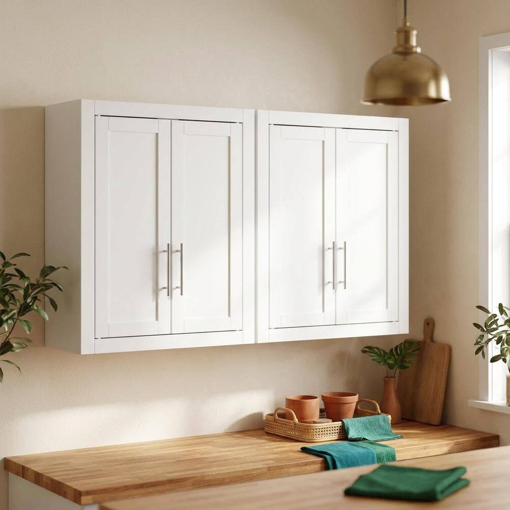 Alt View 2. FurniFact - White 2-Piece Wall Kitchen Cabinet Set - White.