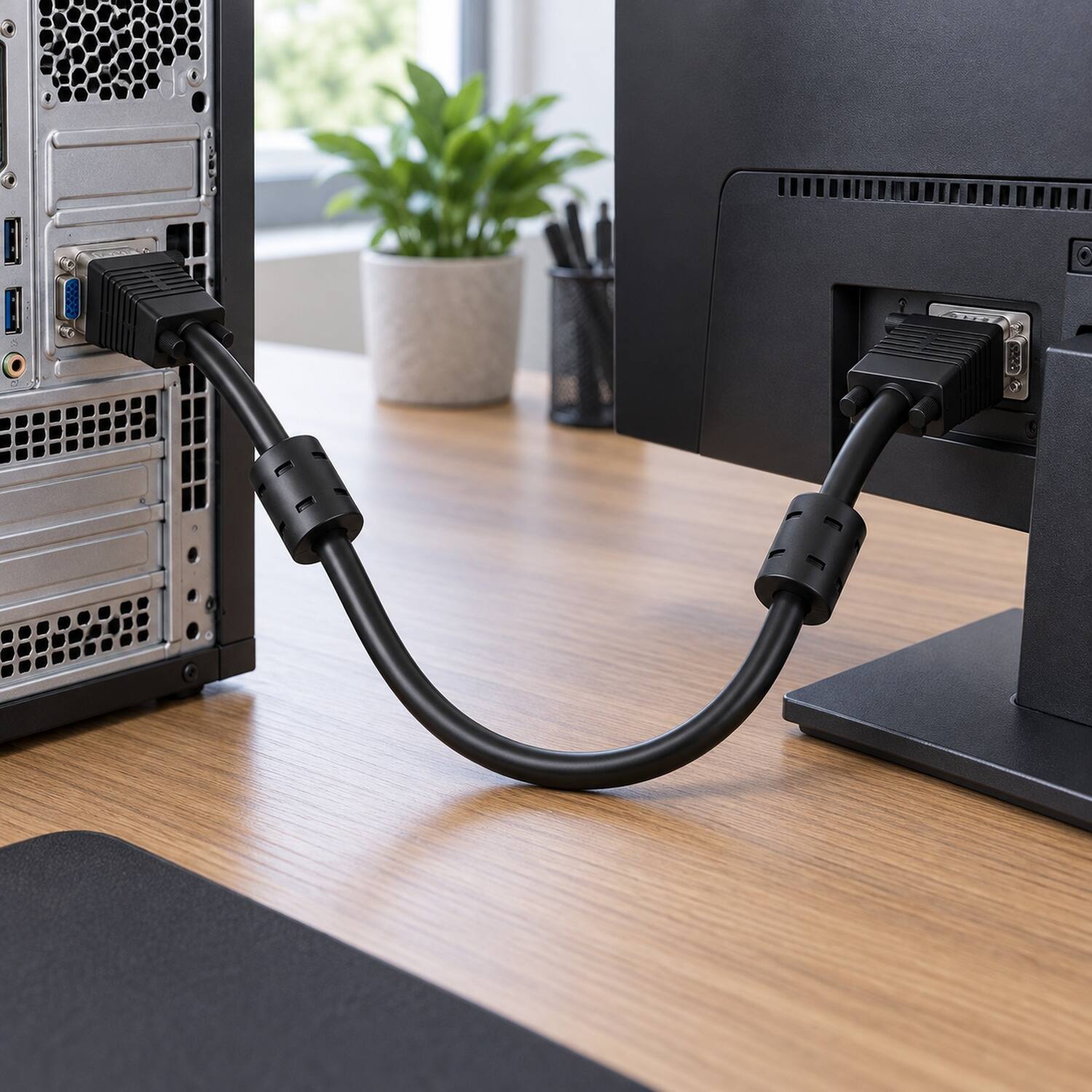 Back. Sanoxy - 100ft SVGA HD15 M/M Monitor Cable with Ferrites - Black.