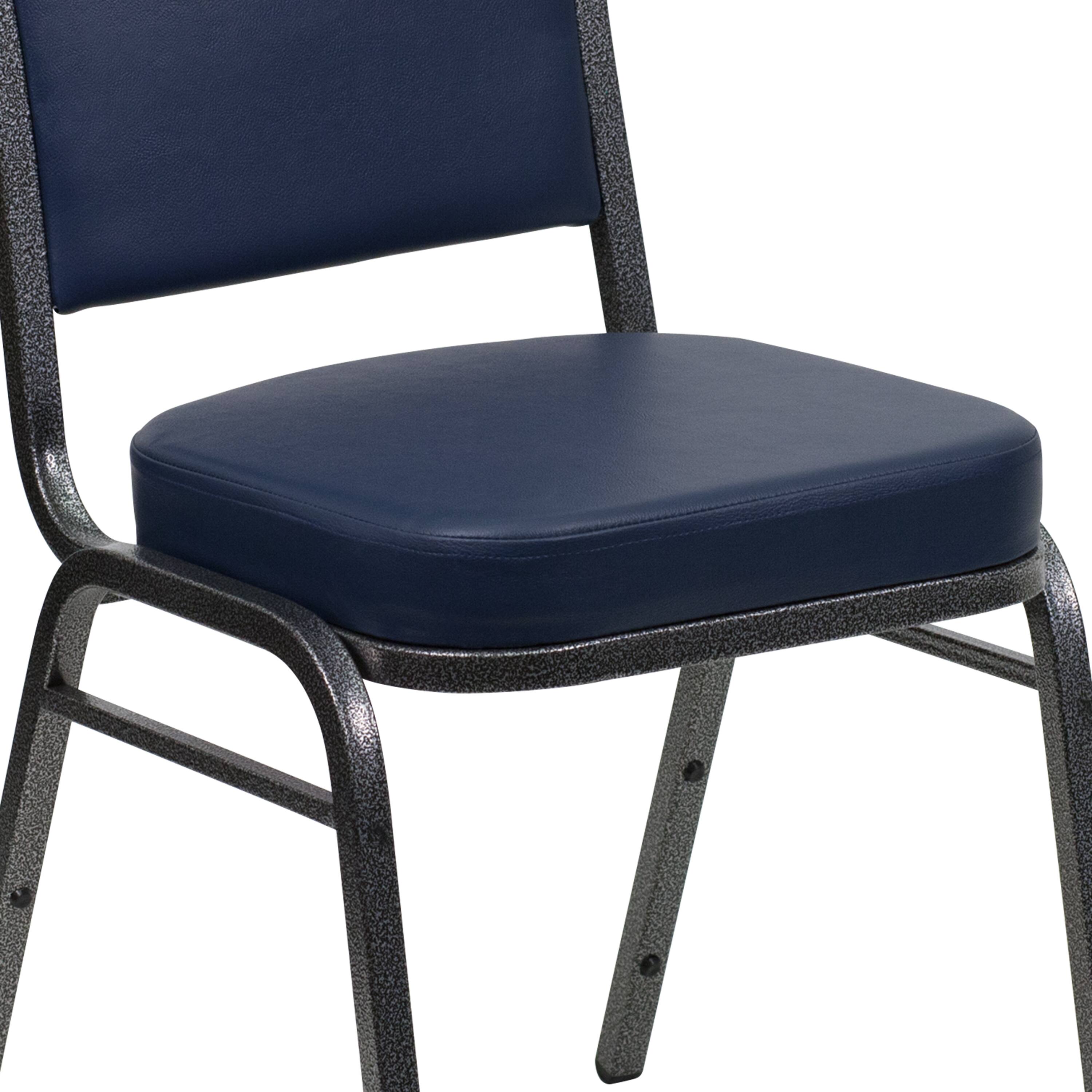Alt View 10. Emma + Oliver - 4 Pack Crown Back Stacking Banquet Chair - Navy Vinyl/Silver Vein Frame.
