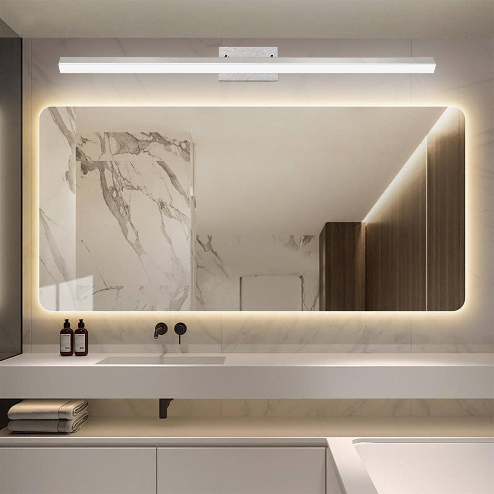 Front. HM 1810 - nch Modern Led Bathroom Lights Fixtures Dimmable w k Cool Makeup Vanity Lighting Brushed Nickel Light Adjus - 36in Cool White.