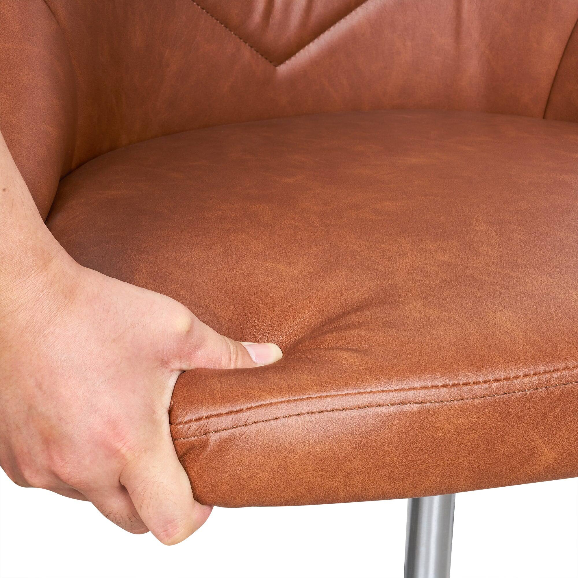 Left. Vecelo - Set of 4 360° Swivel Adjustable Height Bar Stool - PU Leather Counter Stool with Backrest, Modern Kitchen Bar Stool - Brown.