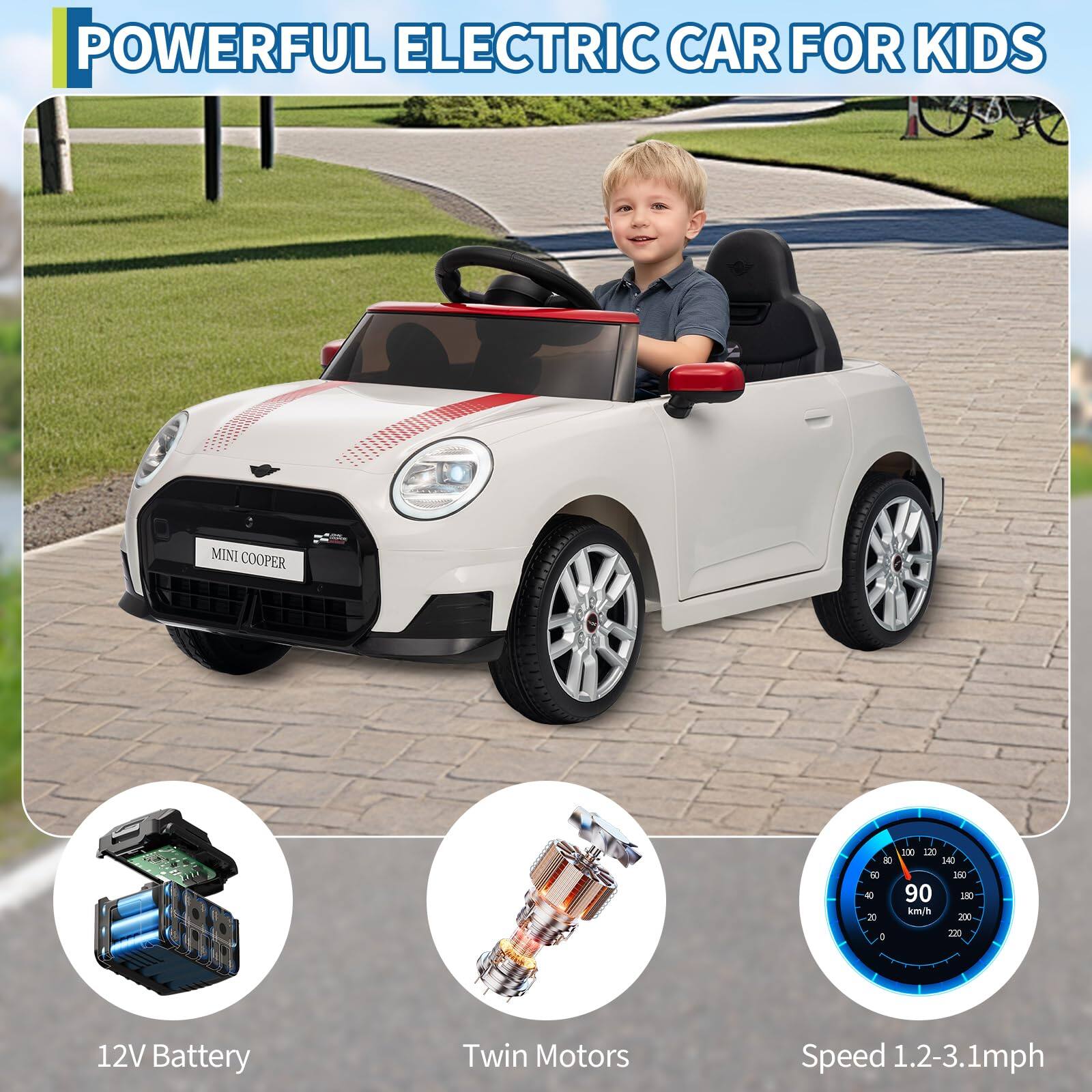 POWERFUL ELECTRIC CAR FOR KIDS

MINI COOPER

12V Battery

Twin Motors

Speed 1.2-3.1mph