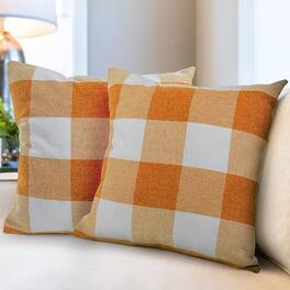 Zulay Kitchen - Zulay Home Pack of 2 Buffalo Plaid Throw Pillow Covers 20 x 20 Inches - Orange White