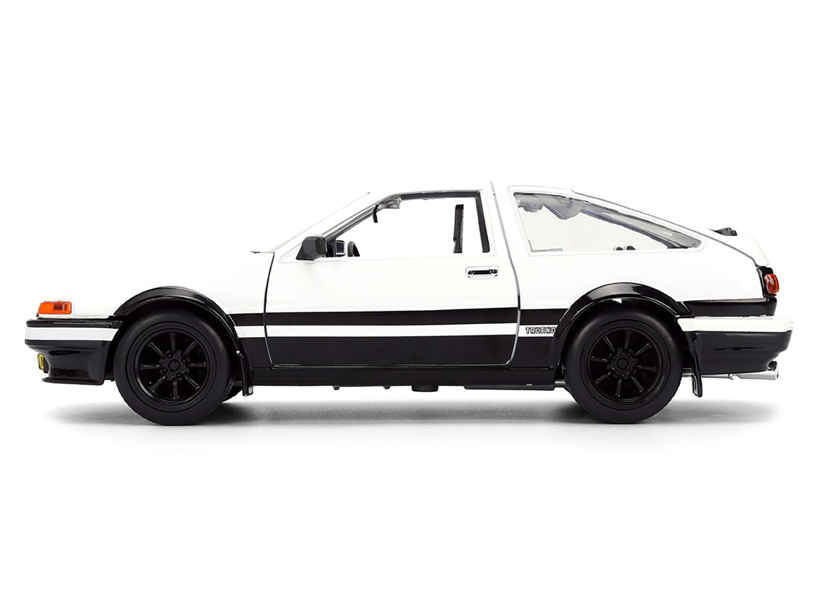 Alt View 3. Jada - Toyota Trueno (AE86) RHD White and Black with Graphics and Figure "Initial D" (1998-2021) TV Series 1/24 Model by Jada.