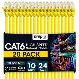 Cmple.com - Cmple - 20 Pack Cat6 Ethernet Cable 3 ft Cat 6 Network Cables, RJ45, 10Gbps LAN Patch Cord 550Mhz Cat 6 Wire - Yellow