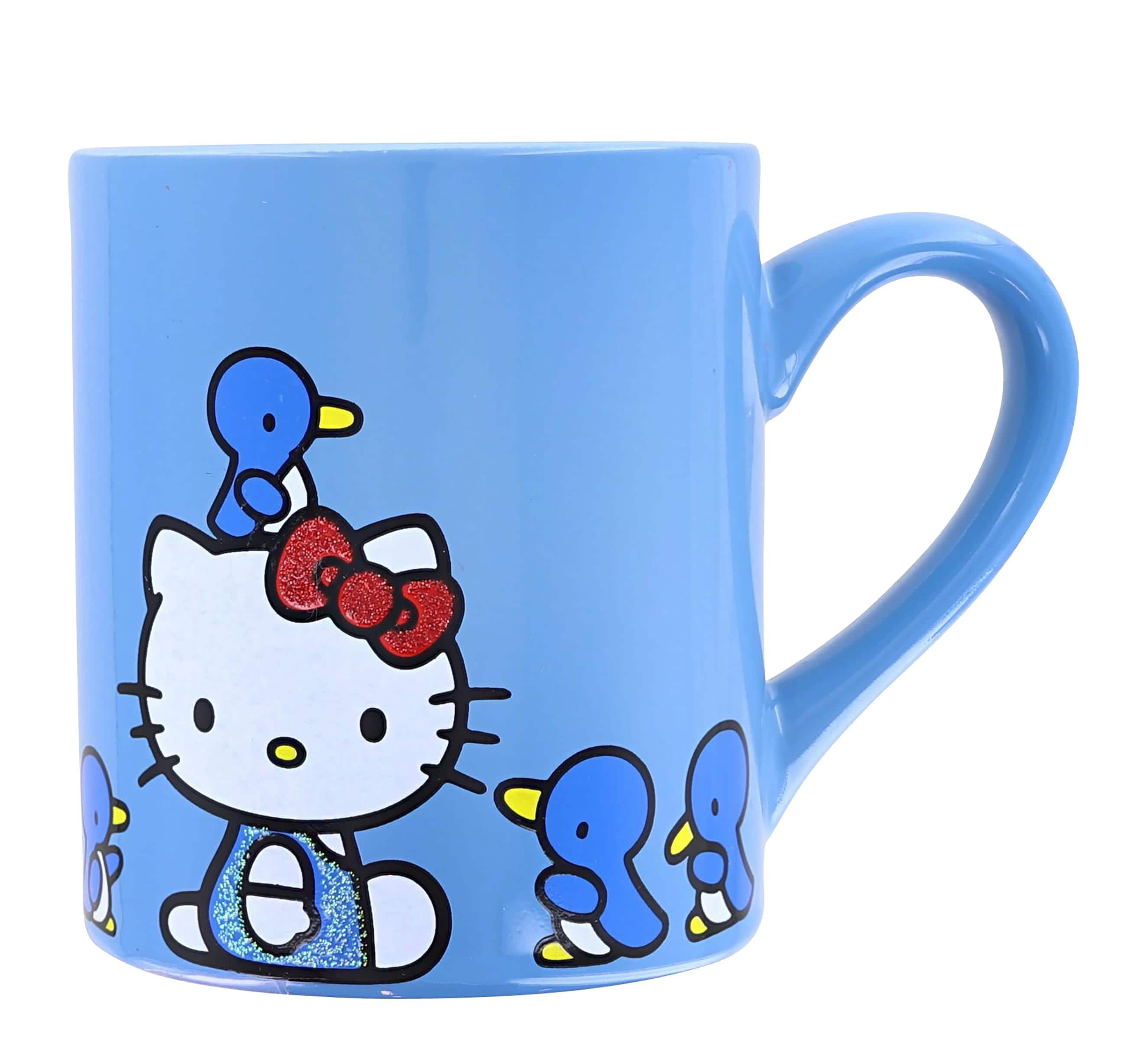 Front. Silver Buffalo - Sanrio Hello Kitty Blue Sparkles Ceramic Mug | Holds 14 Ounces - Blue.