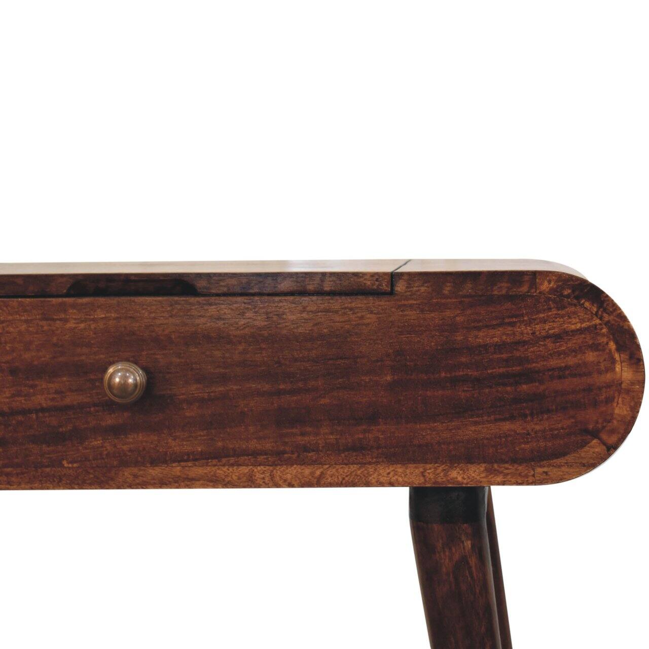 Alt View 1. Artisan Furniture - Artisan Furniture Solid Wood Mini California Walnut Dressing Table with Foldable Mirror, 4 Storage Compartments - Dark Brown.