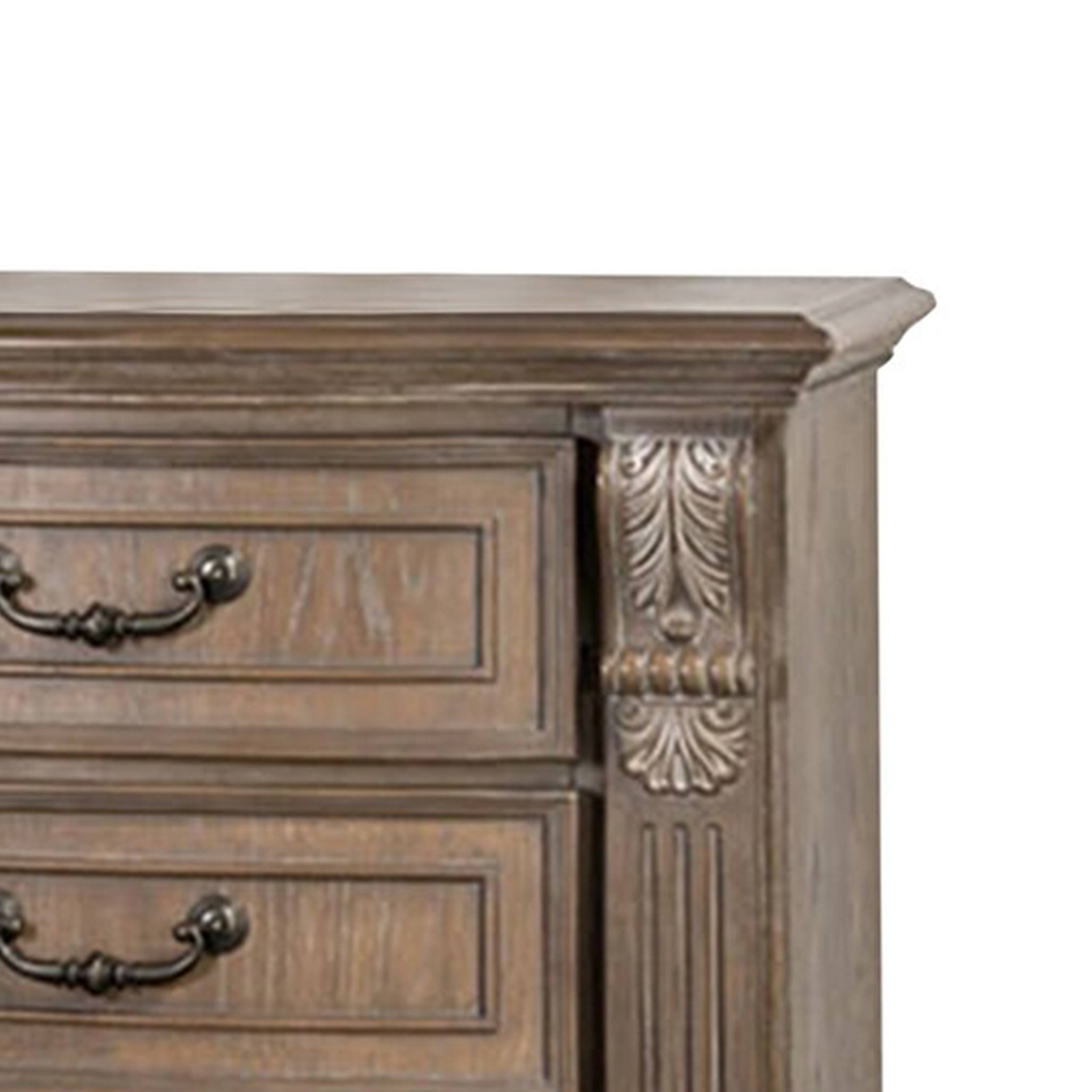 Alt View 2. Manhattan Lane - Reven Nightstand, 3 Drawers, Weathered Oak Brown Wood, Metal, 31 Inch - Oak Brown, Bronze.